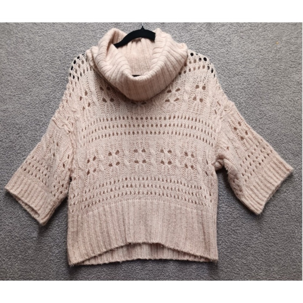 Its Our Time XL Cowl Neck Knit Sweater Blush Pink Short 3/4 Sleeve Fairy Crunch